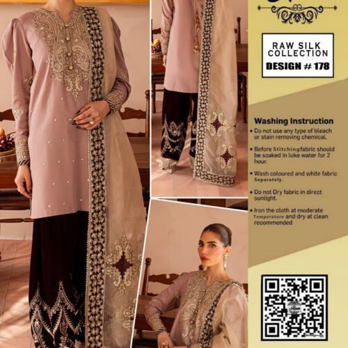 Elegant Party Wear Dress on Raw Silk